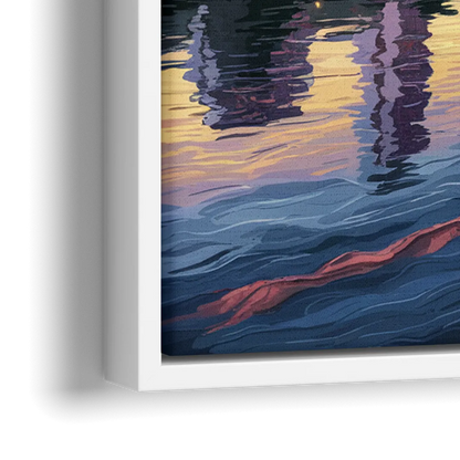 Austin Riverside Reflections - Close-Up White Frame Canvas