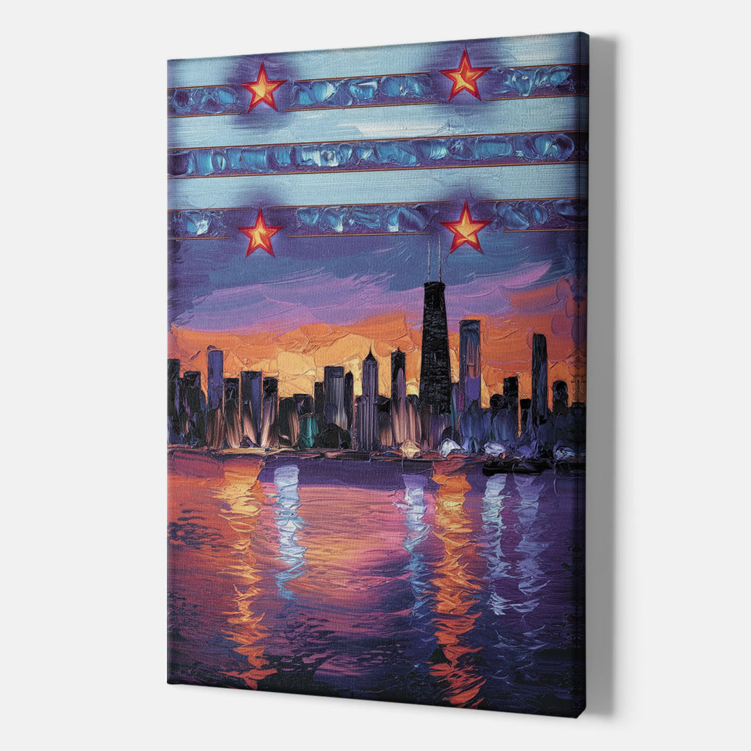Chicago Flag Inspired Design - Canvas Wall Art Indoor