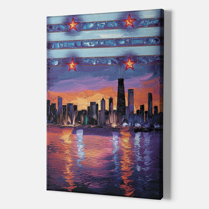 Chicago Flag Inspired Design - Canvas Wall Art Indoor