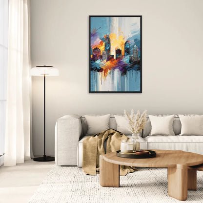 Charlotte Skyline and Panthers Pride - Living Room Black Frame Canvas