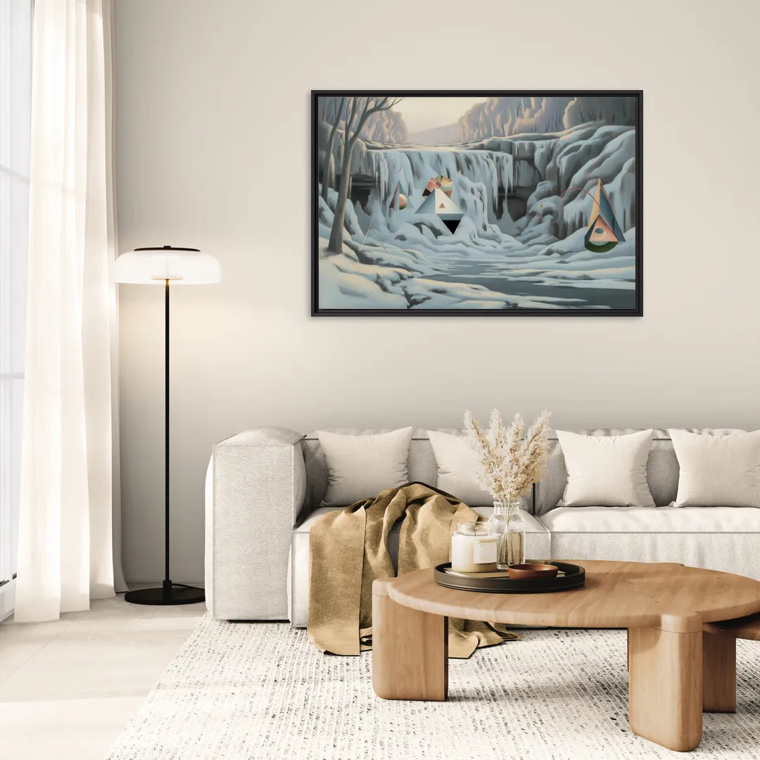 Frozen Falls in Winter - Living Room Black Frame Canvas
