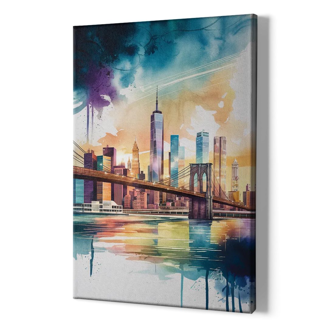New York City Skyline in Watercolor Hudson - Canvas Print Art Sides