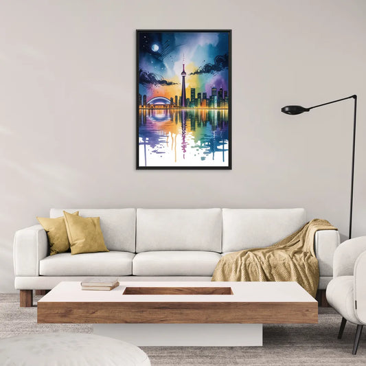 Toronto Skyline at Night - Living Room Black Frame Canvas