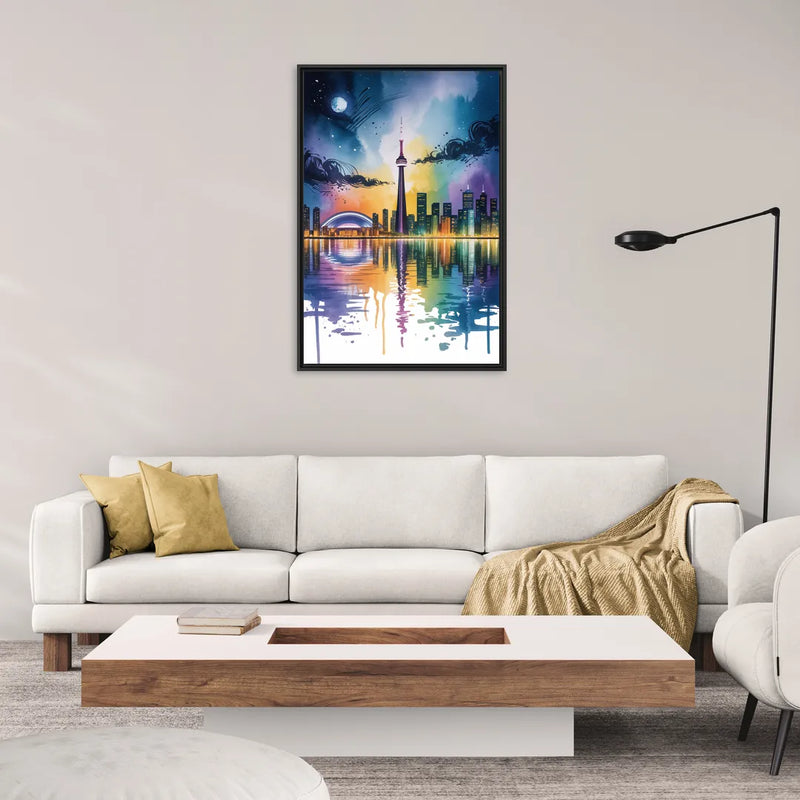Toronto Skyline at Night - Living Room Black Frame Canvas