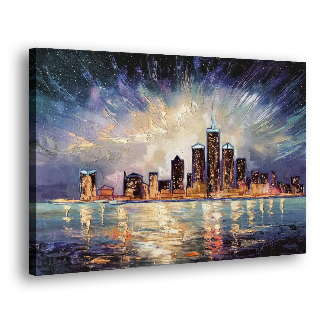 Detroit Skyline And Stars - Canvas Print Art Sides