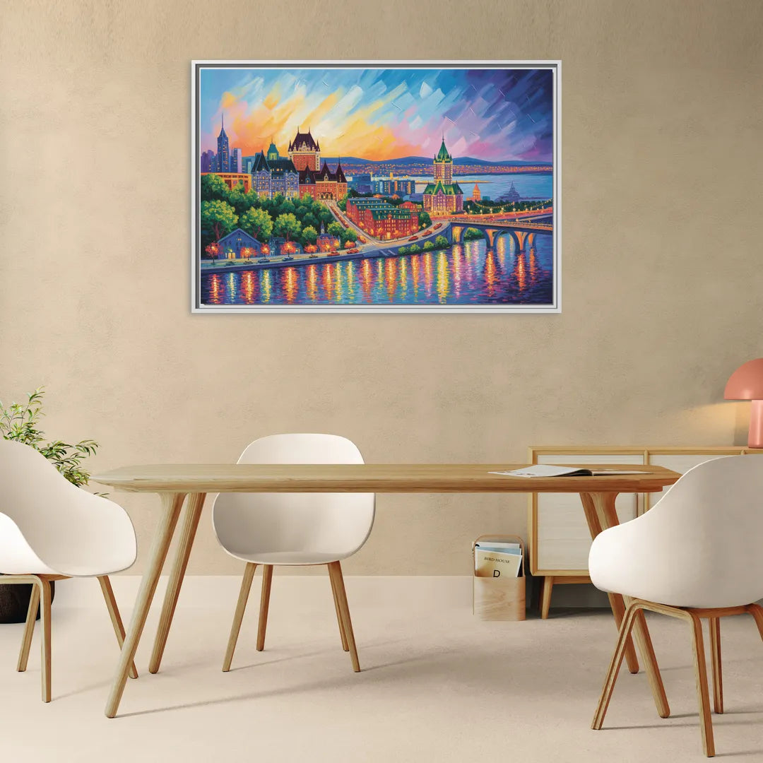 Quebec City Cityscape - Living Room White Frame Canvas