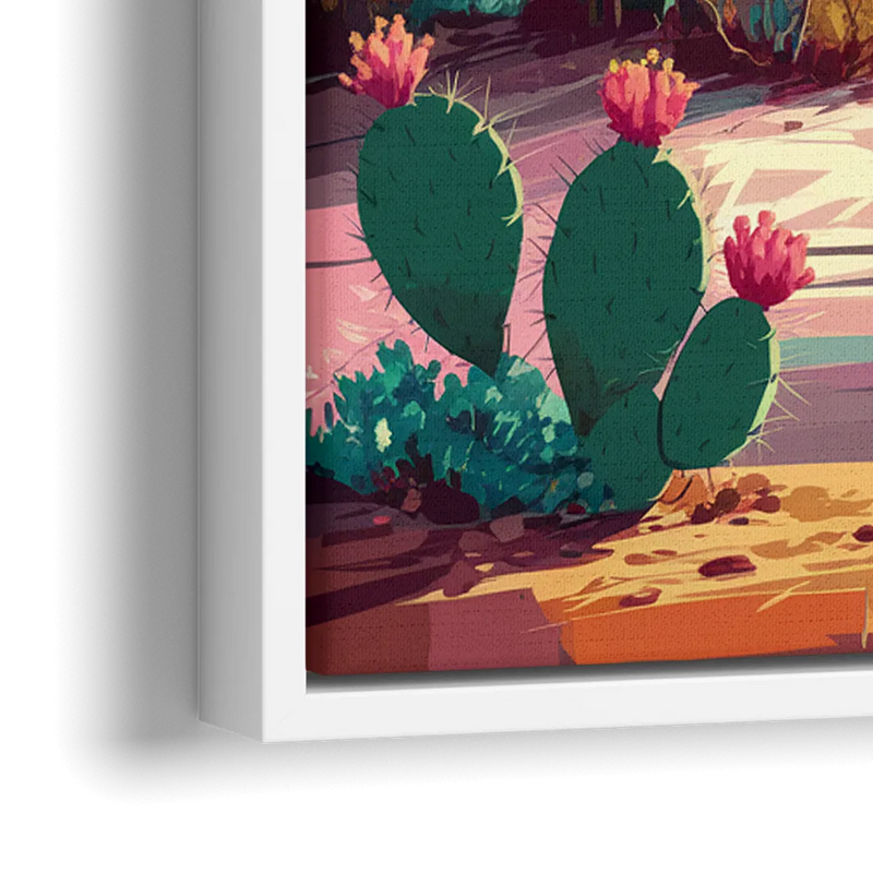 Tombstone Cactus Landscape - Close-Up White Frame Canvas