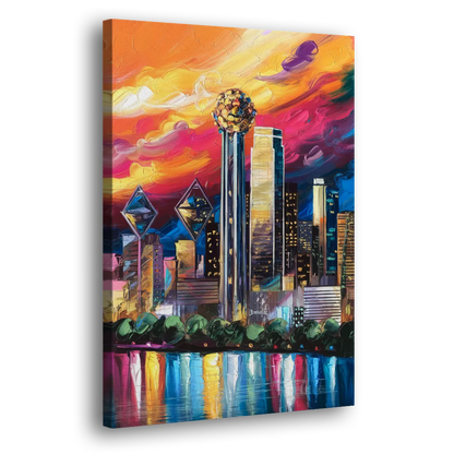 Dallas Skyline at Sunset - Canvas Print Art Sides