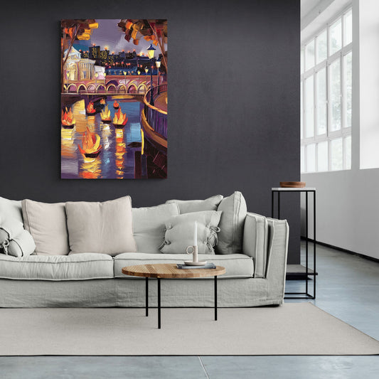 Providence Waterfire Glow - Canvas Wall Art Living Room