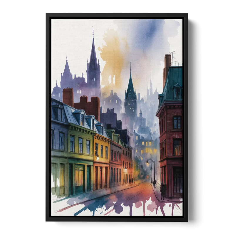 Qubec City by Night - Black Frame Canvas