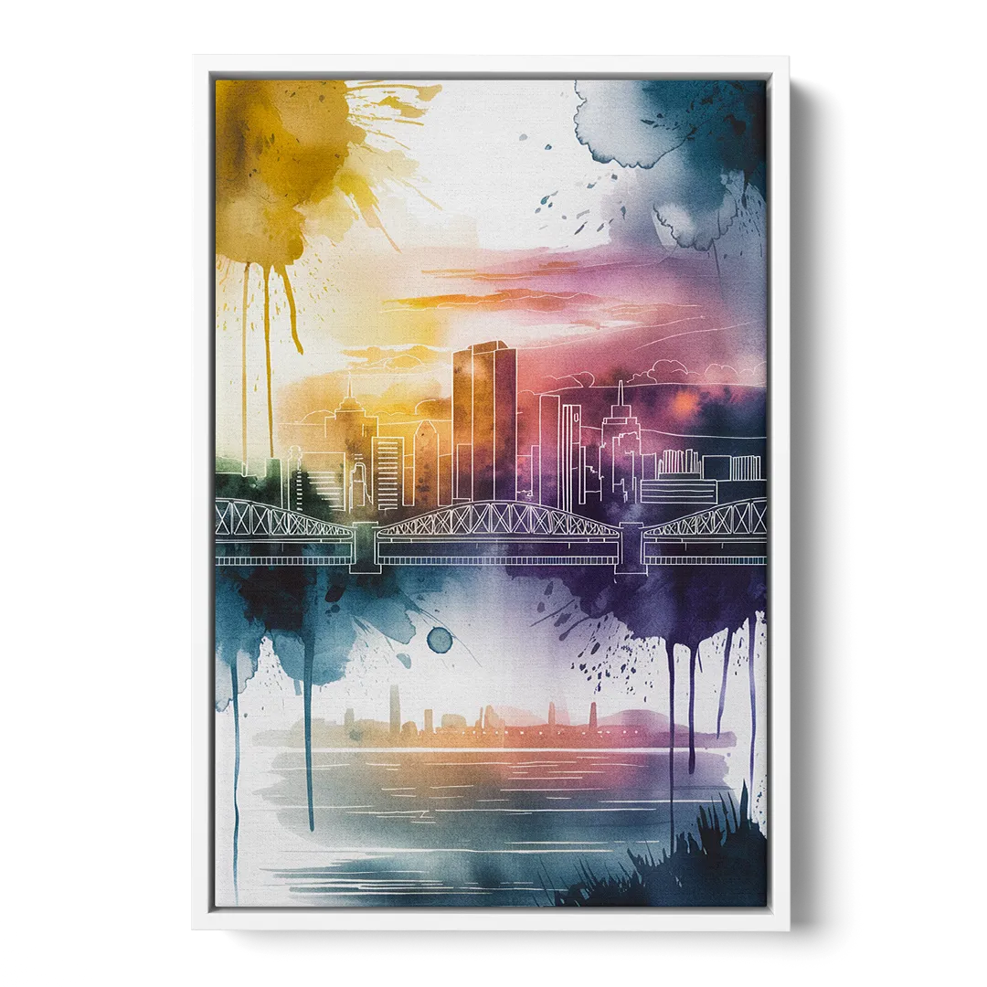 Sacramento Skyline Sunset - White Frame Canvas