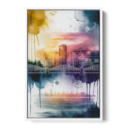 Sacramento Skyline Sunset - White Frame Canvas