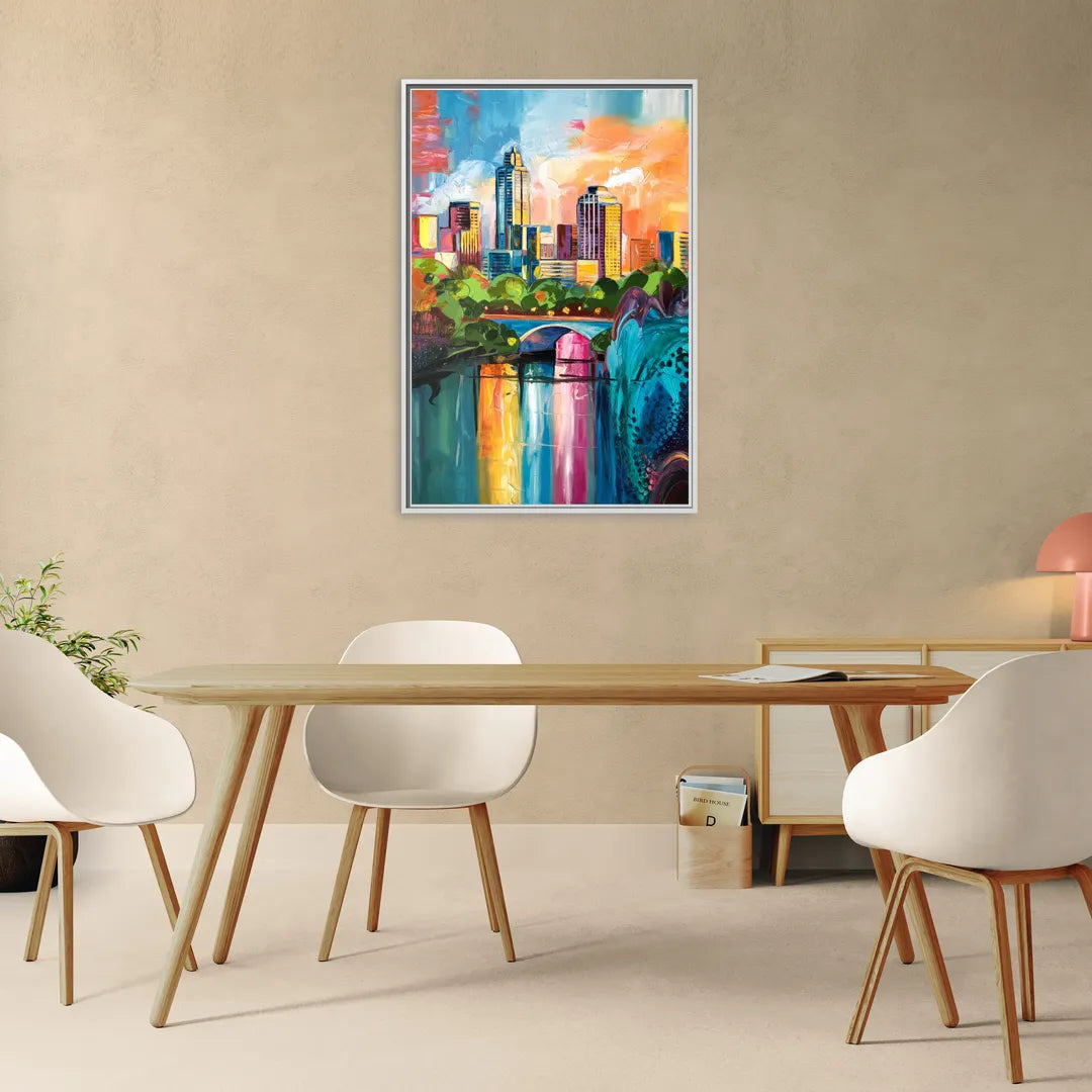 Austin Street Art Culture - Living Room White Frame Canvas