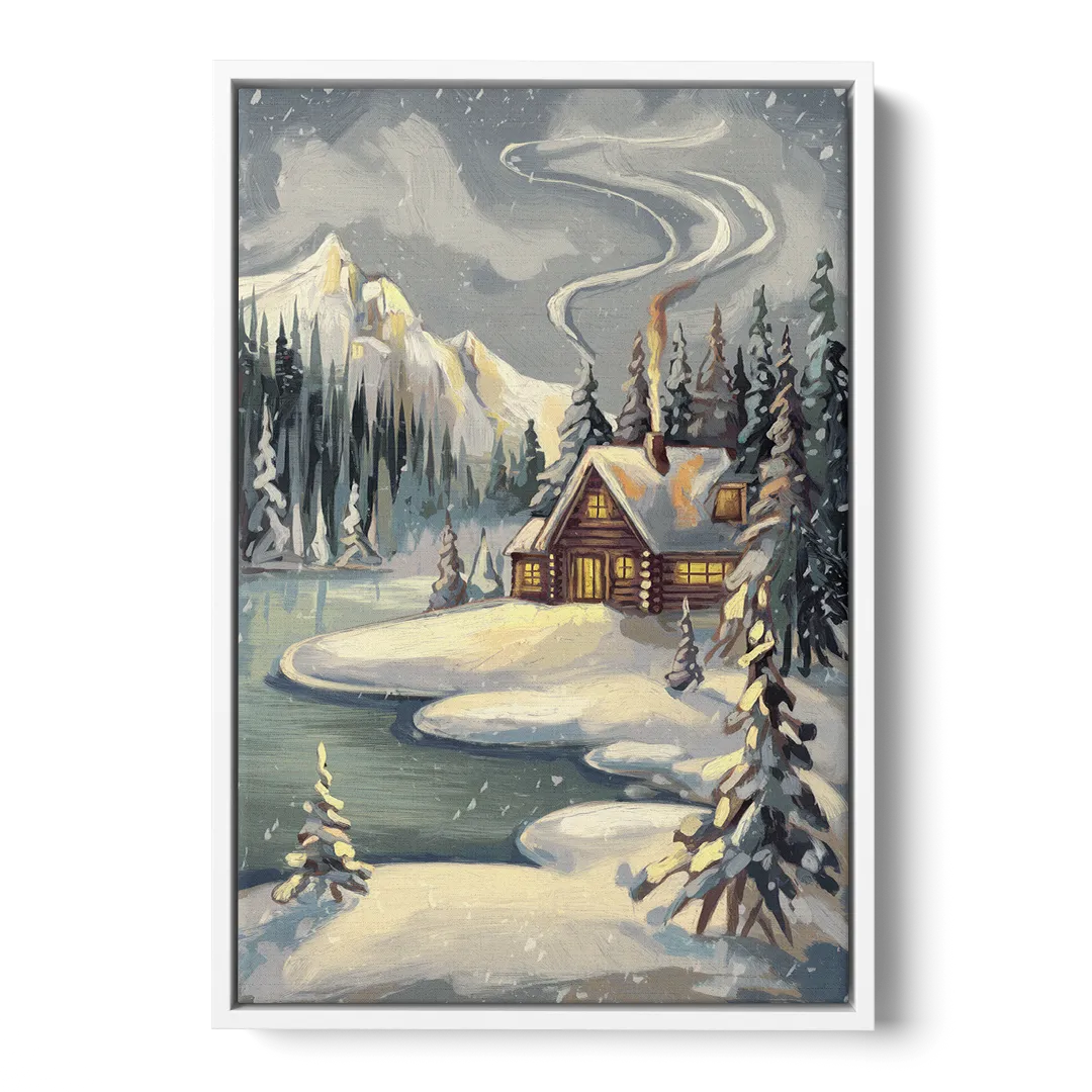 Lake Placid Winter Wonderland - White Frame Canvas
