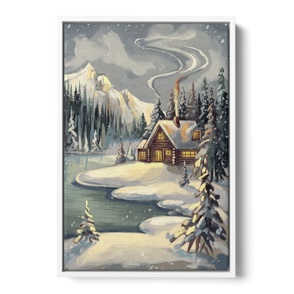 Lake Placid Winter Wonderland - White Frame Canvas