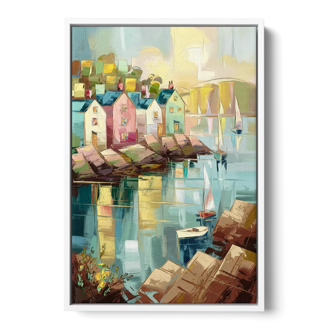 Bar Harbor Seaside Village - White Frame Canvas