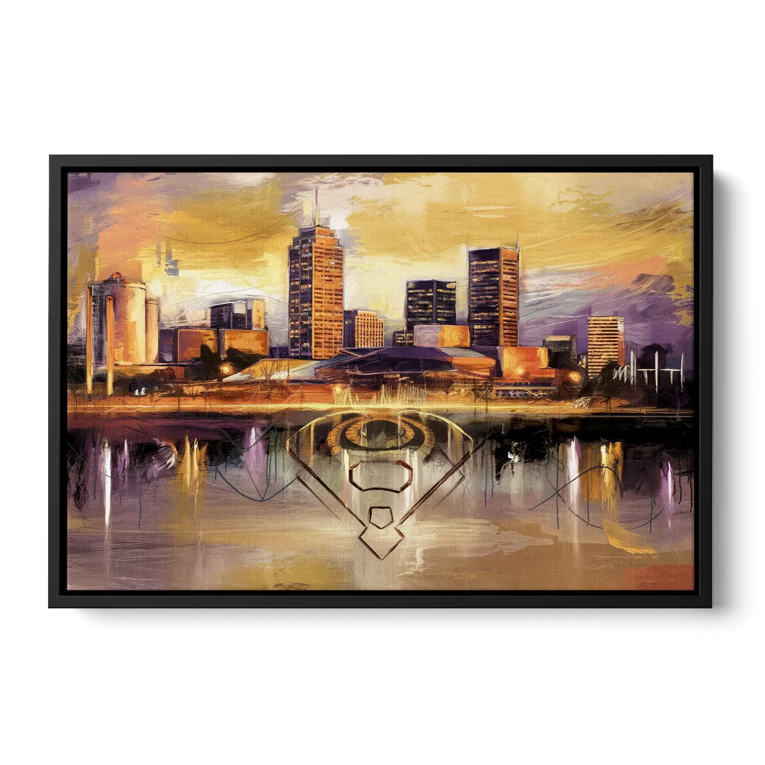 Baltimore Skyline With Orioles Theme - Black Frame Canvas