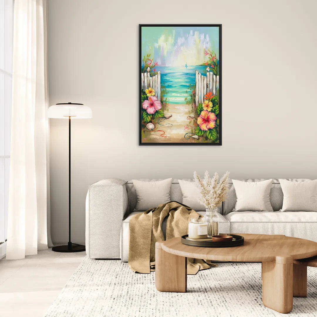 Key West Nautical Charm - Living Room Black Frame Canvas