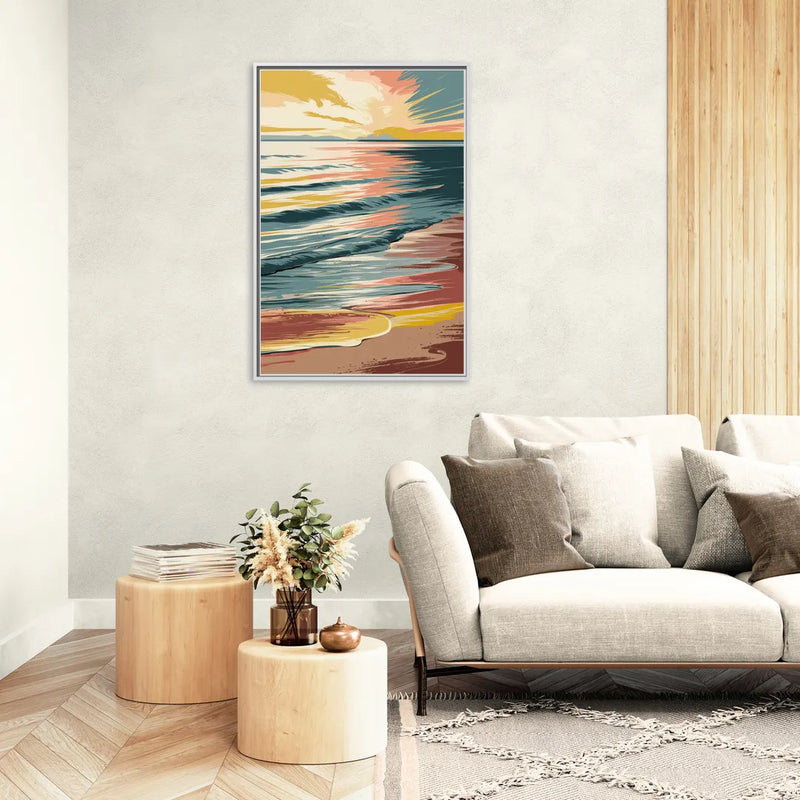 Dunedin Sunset Over Water - Living Room White Frame Canvas