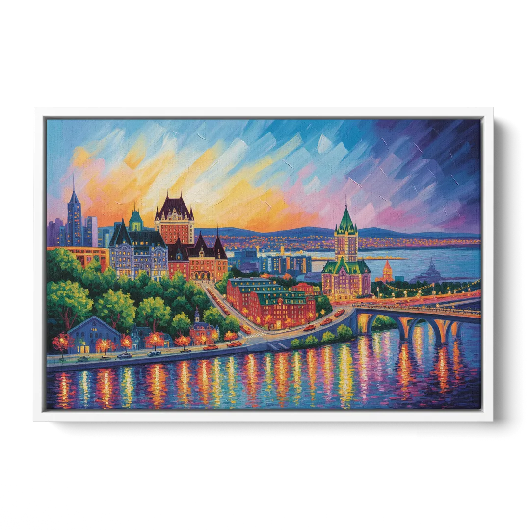 Quebec City Cityscape - White Frame Canvas