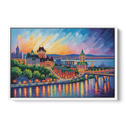 Quebec City Cityscape - White Frame Canvas