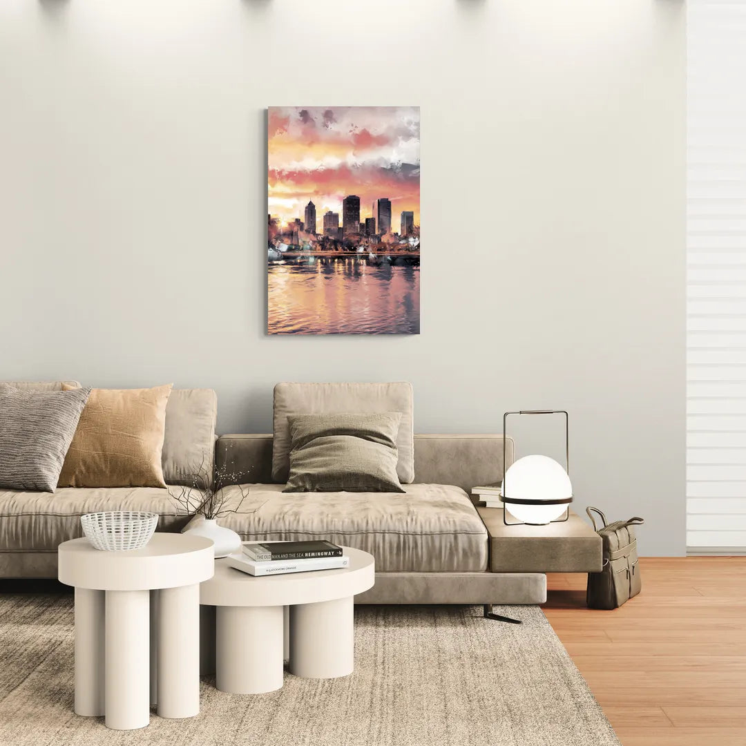Buffalo Skyline at Sunset - Canvas Wall Art Living Room