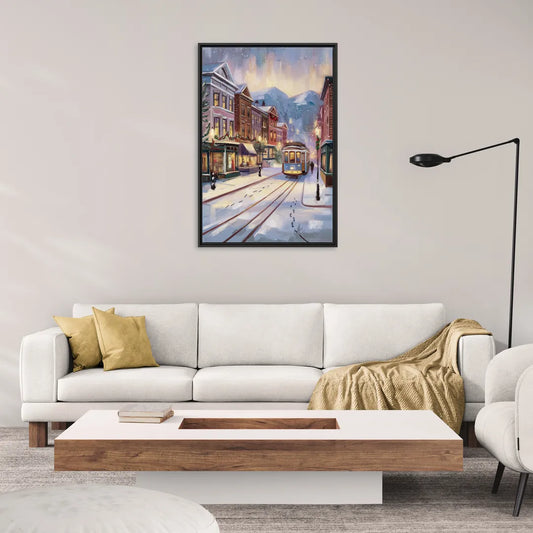 Salt Lake City Winter Scene - Living Room Black Frame Canvas