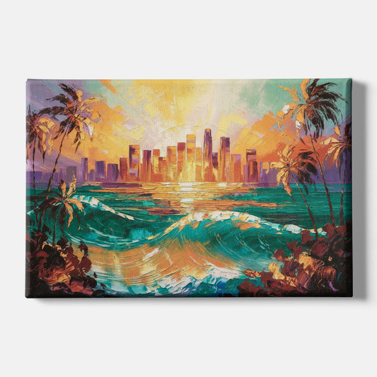 Los Angeles Sunset Over The Ocean - Canvas Wall Art