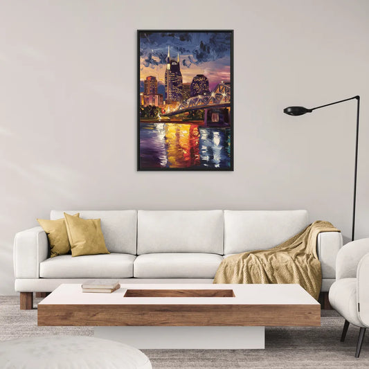 Nashville Cumberland River Views - Living Room Black Frame Canvas