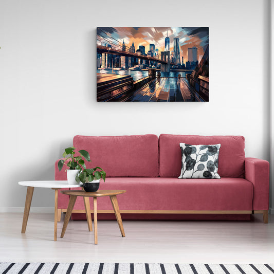New York City Bridge From The Rooftop - Canvas Wall Art Living Room