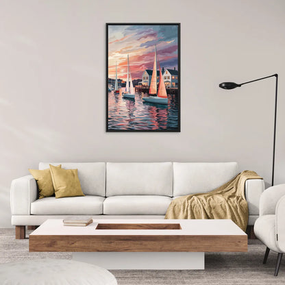 Camden Inner Harbor Sunset - Living Room Black Frame Canvas