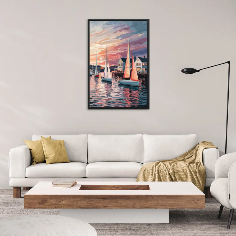 Camden Inner Harbor Sunset - Living Room Black Frame Canvas