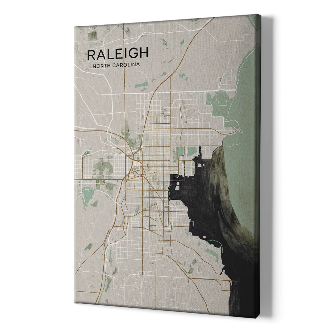 Raleigh City Map Design - Canvas Print Art Sides