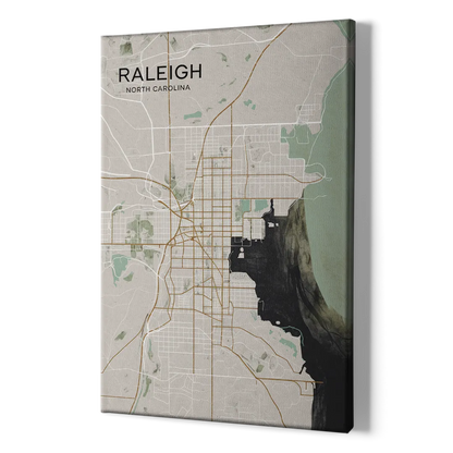 Raleigh City Map Design - Canvas Print Art Sides