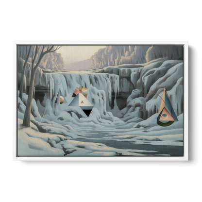 Frozen Falls in Winter - White Frame Canvas