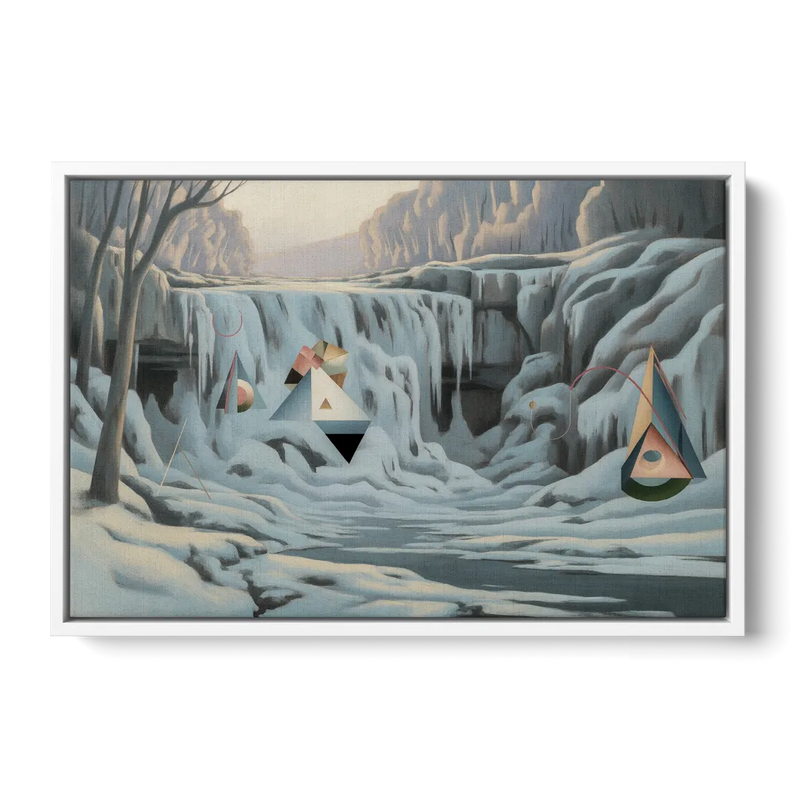 Frozen Falls in Winter - White Frame Canvas