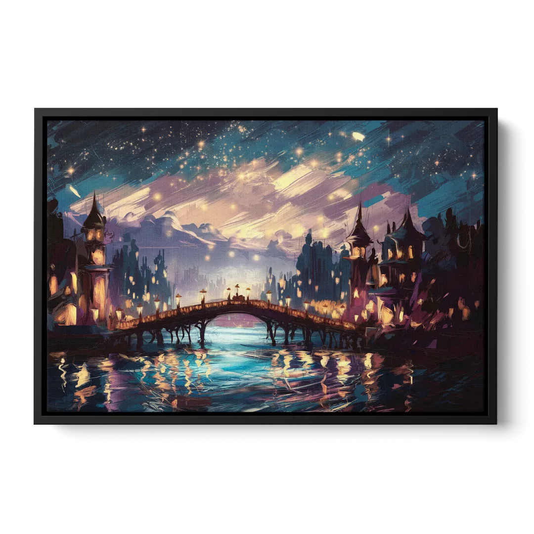 Mobile Nightscape Glow - Black Frame Canvas
