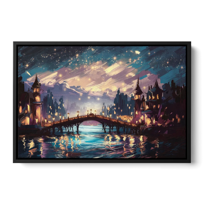 Mobile Nightscape Glow - Black Frame Canvas