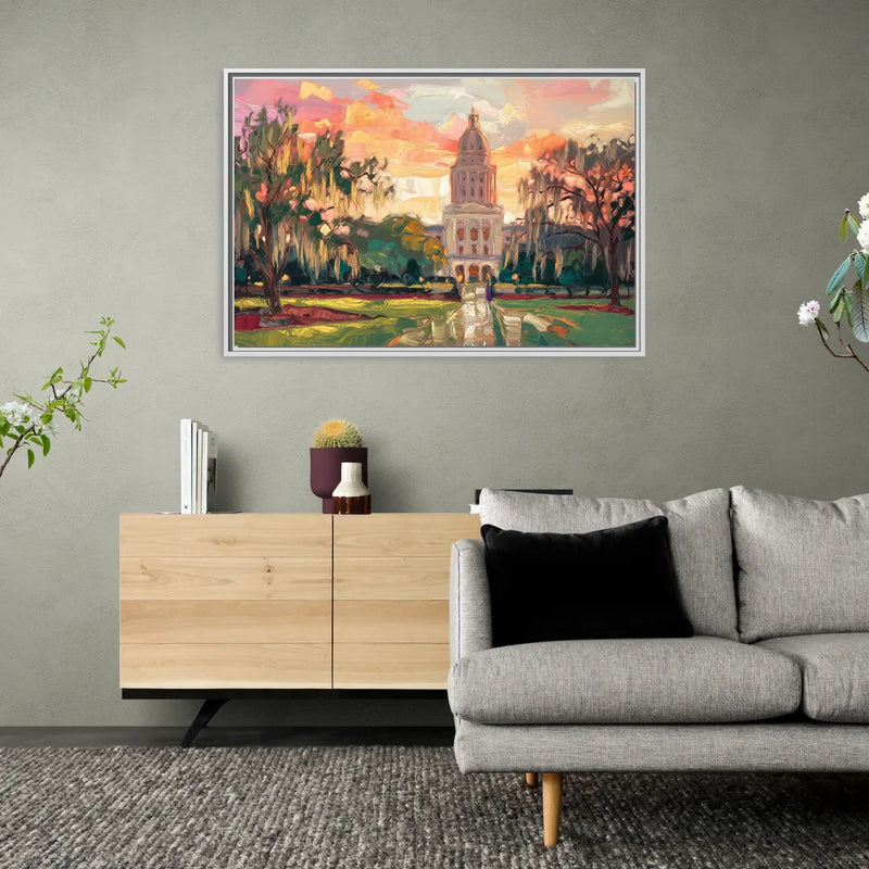 Baton Rouge Louisiana State Capitol - Living Room White Frame Canvas