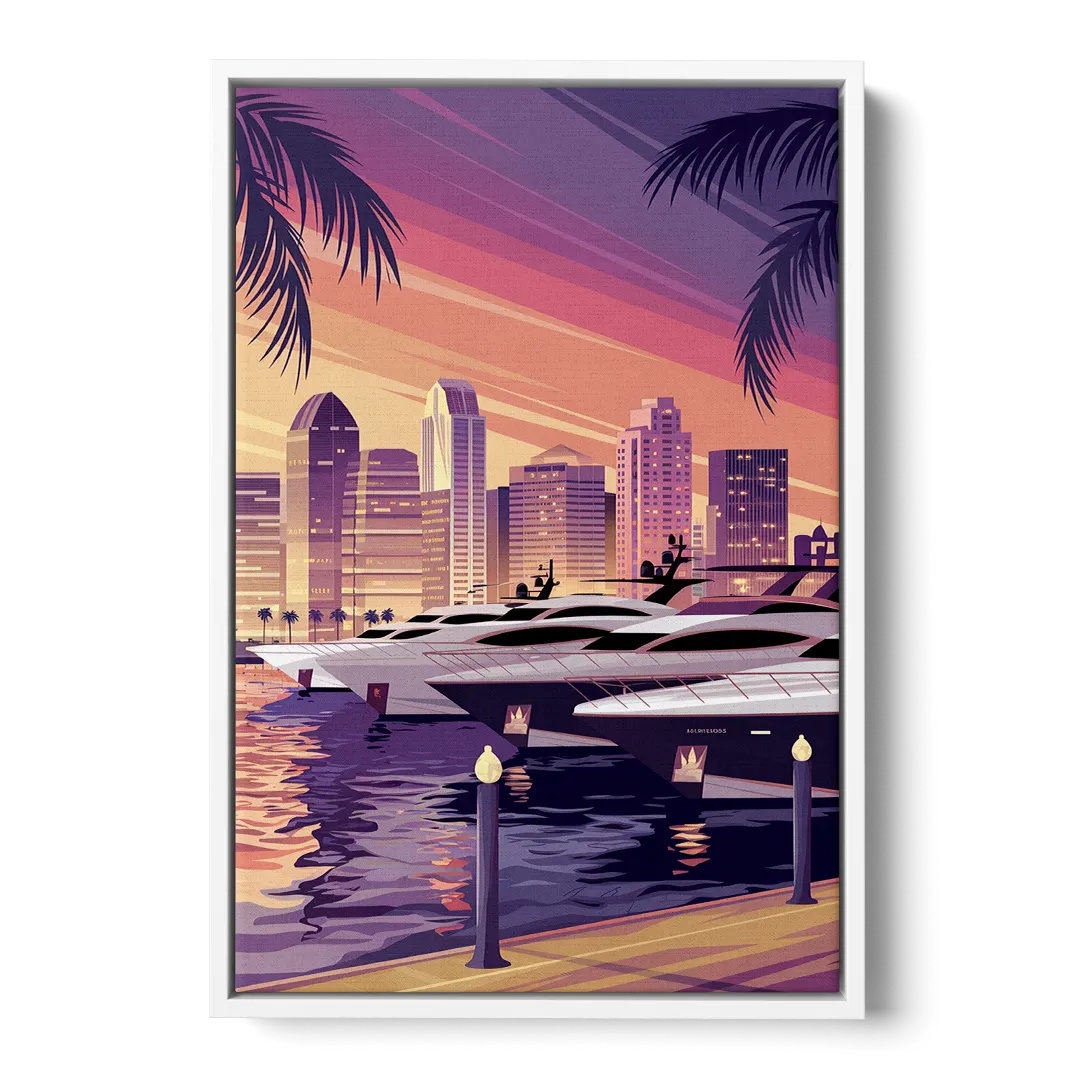 San Diego Harbor View - White Frame Canvas