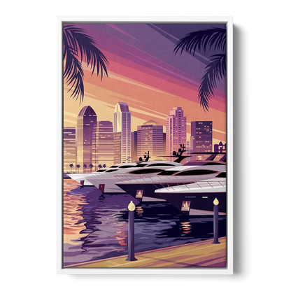 San Diego Harbor View - White Frame Canvas