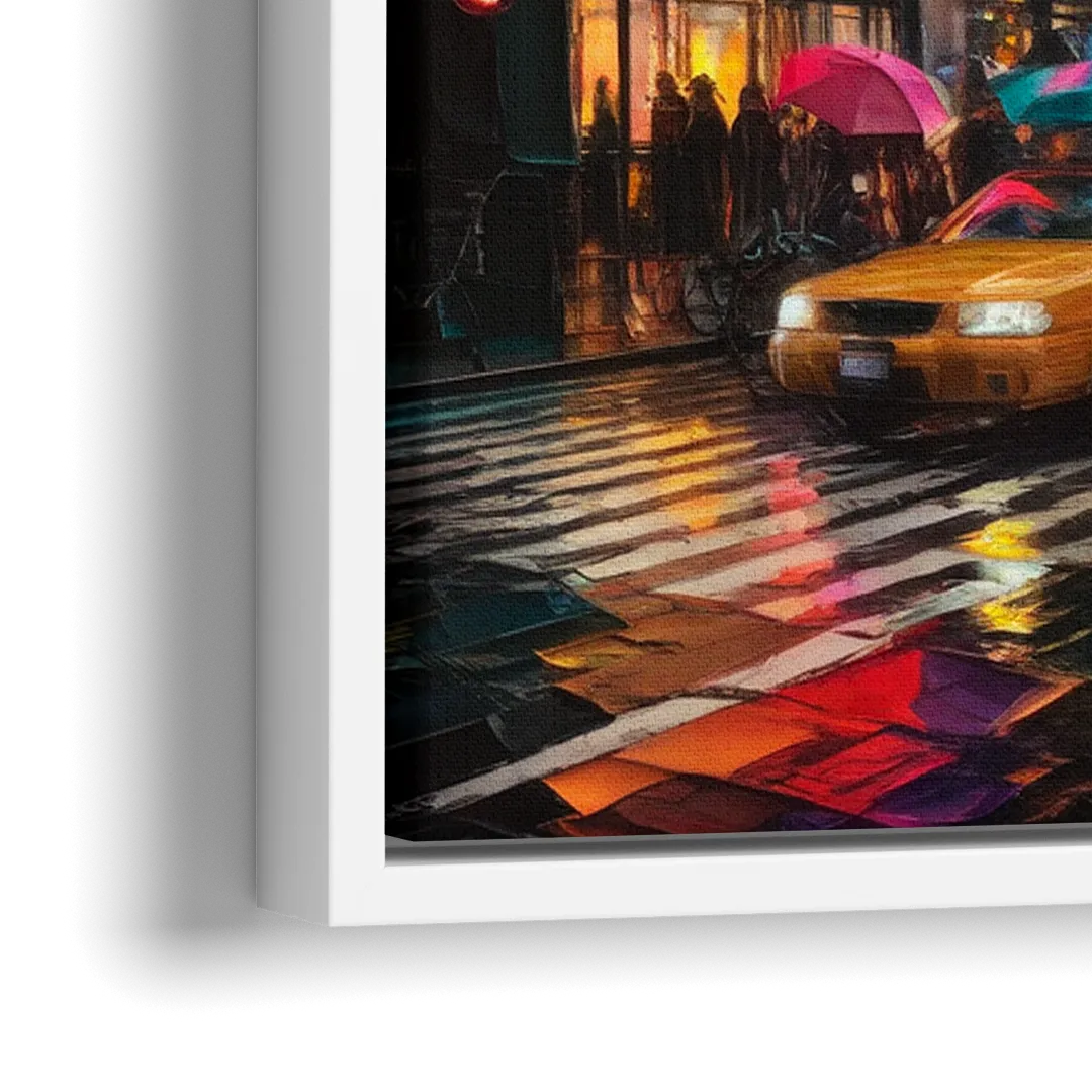 New York City Vibrant Street Scenes - Close-Up White Frame Canvas