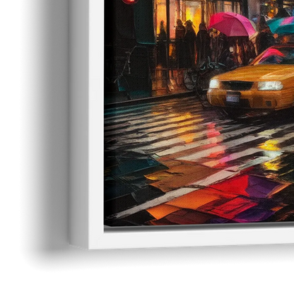 New York City Vibrant Street Scenes - Close-Up White Frame Canvas