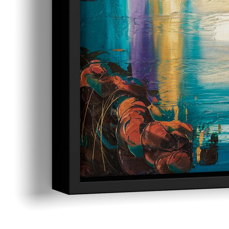 Denver Skyline Reflection - Close-Up Black Frame Canvas