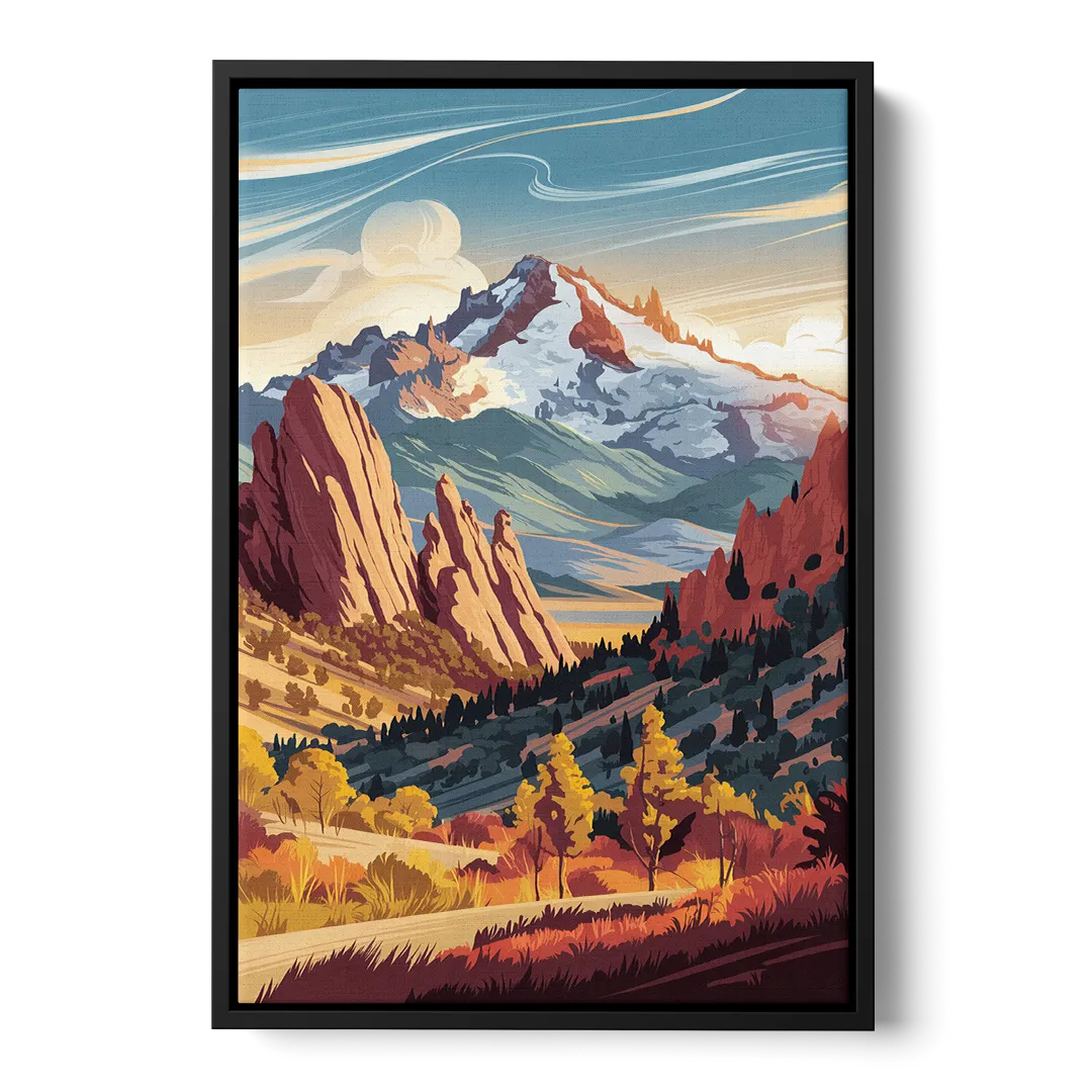 Colorado Springs Pikes Peak Panorama - Black Frame Canvas