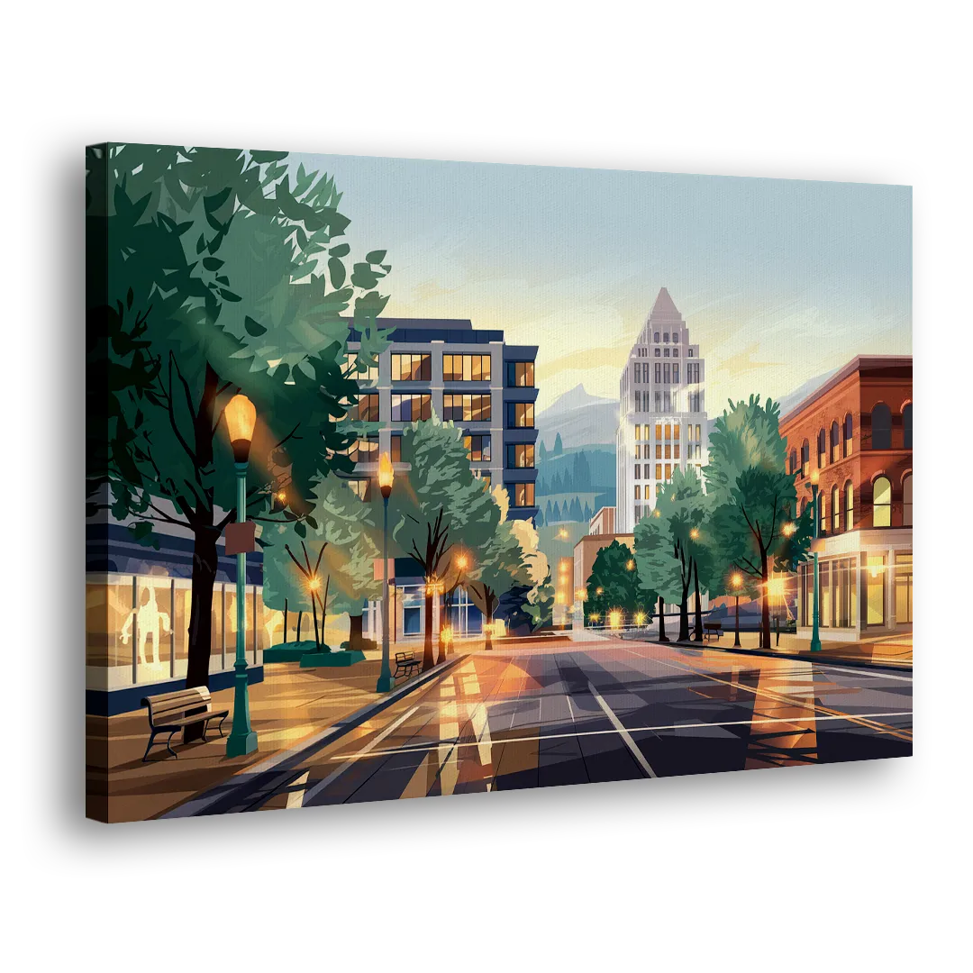 Eugene Cityscape Downtown - Canvas Print Art Sides
