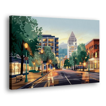Eugene Cityscape Downtown - Canvas Print Art Sides