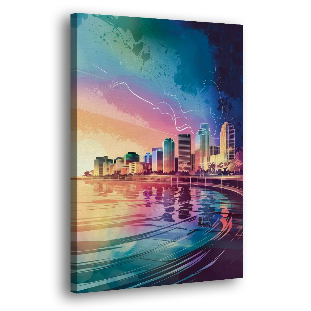 Fort Lauderdale Skyline Reflection - Canvas Print Art Sides