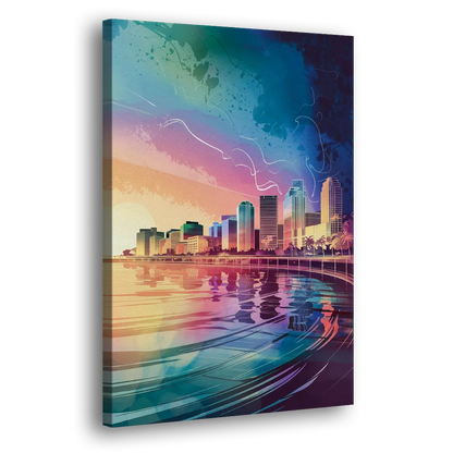 Fort Lauderdale Skyline Reflection - Canvas Print Art Sides