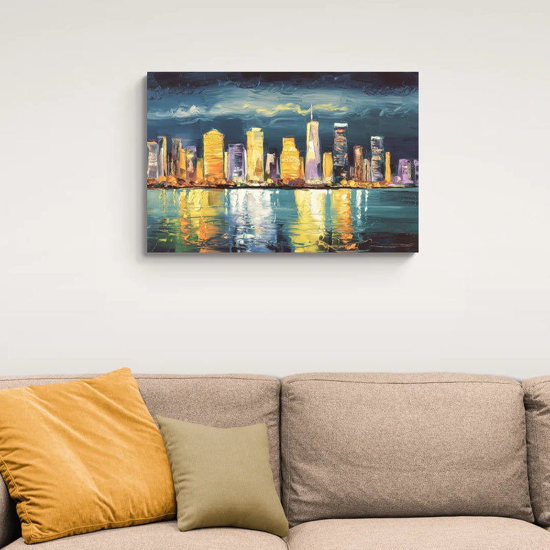 Jersey City Night Lights - Canvas Wall Art Living Room